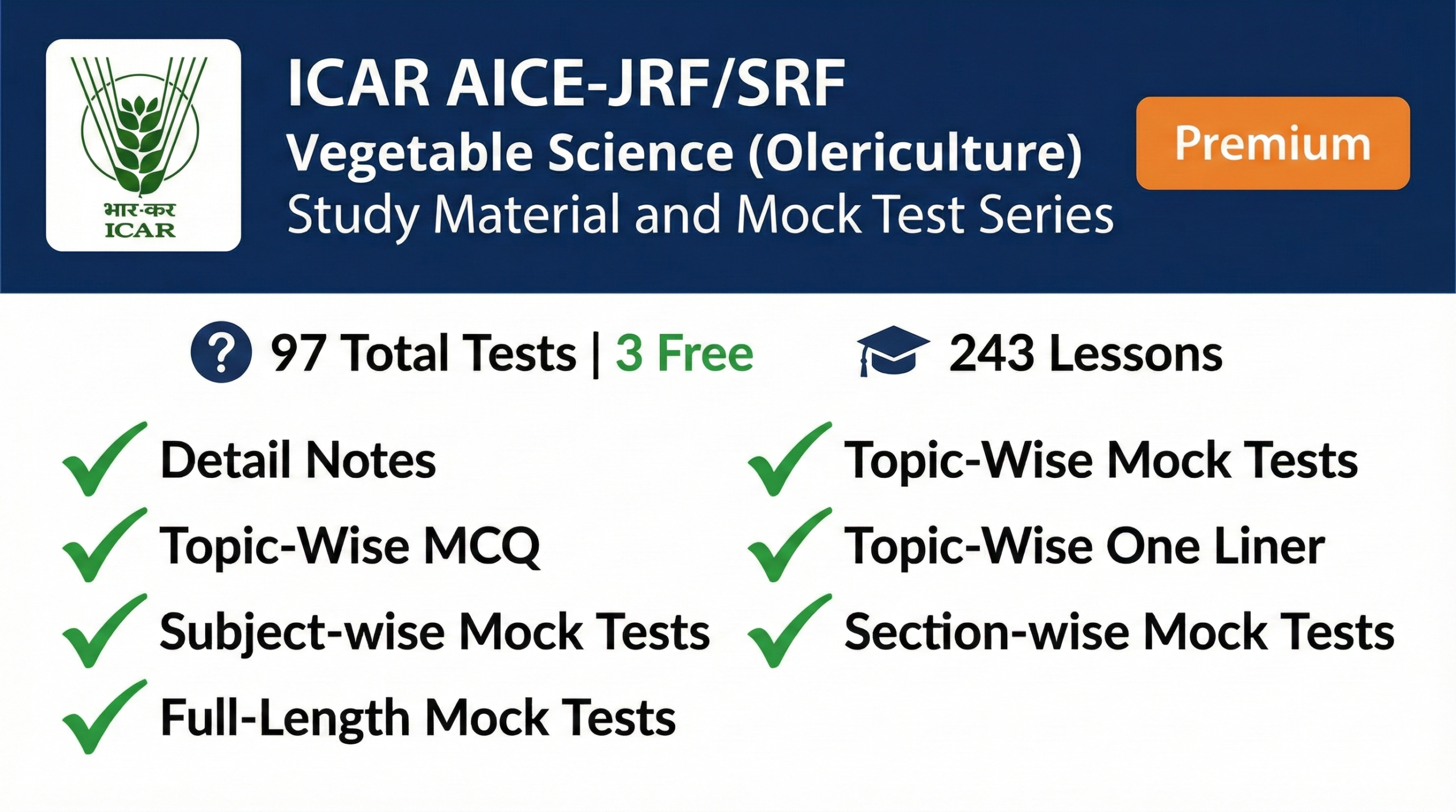ICAR AICE-JRF/SRF Vegetable Science (Olericulture) Study Material and Mock Test Series