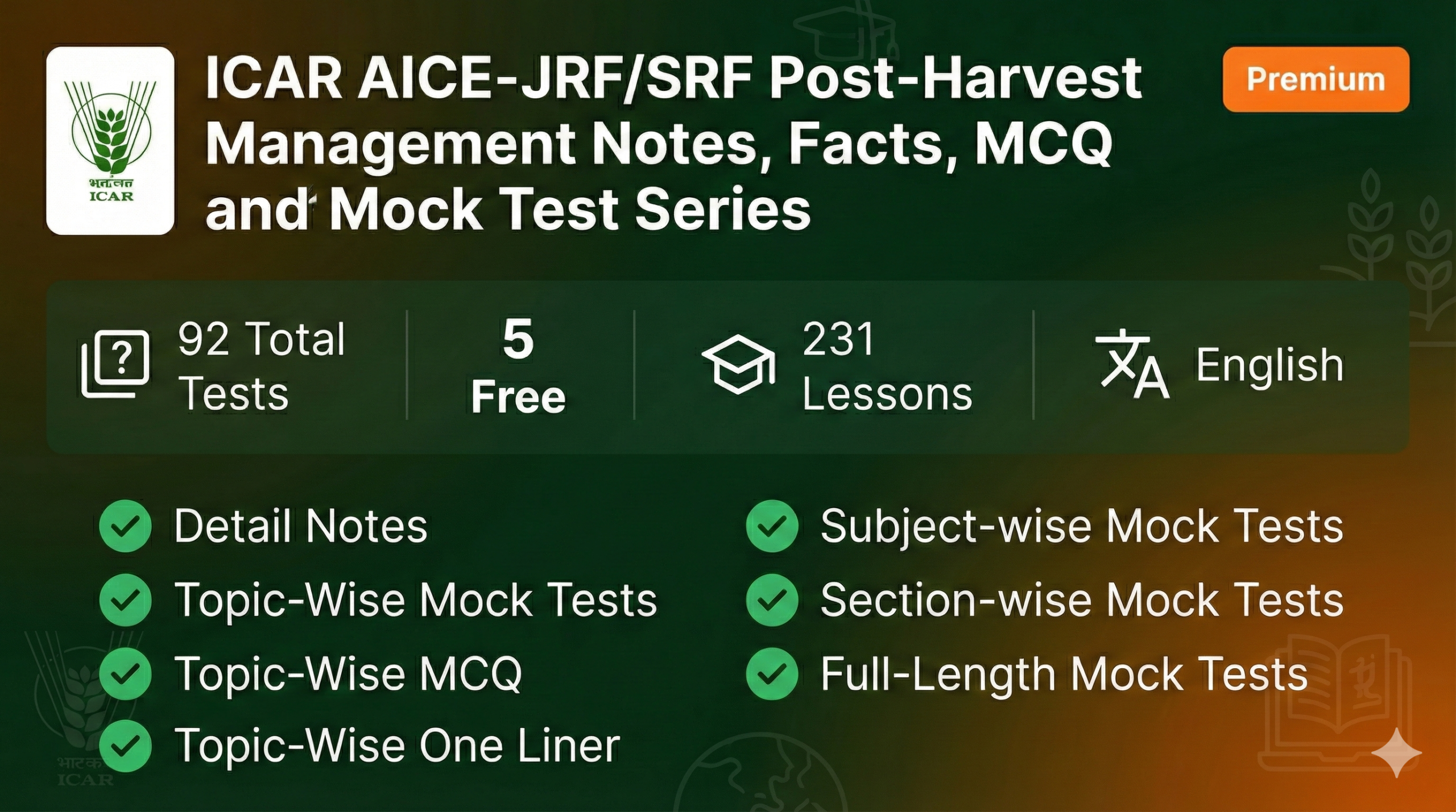 ICAR AICE-JRF/SRF Post-Harvest Management Notes, Facts, MCQ and Mock Test Series