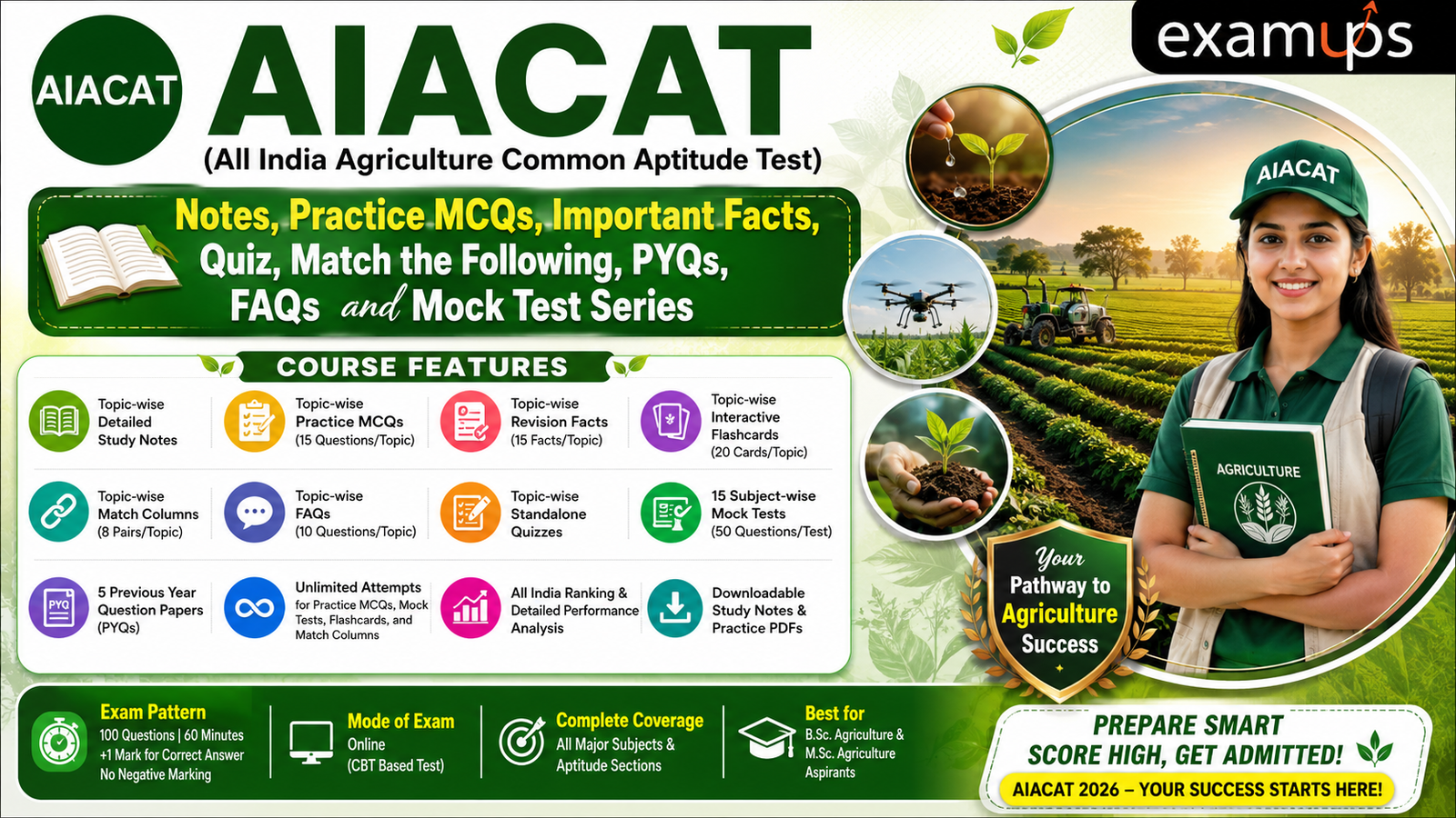 AIACAT (All India Agriculture Common Aptitude Test) Notes, Practice MCQs, Important Facts, Quiz, Match the Following, PYQs, FAQs and Mock Test Series course thumbnail