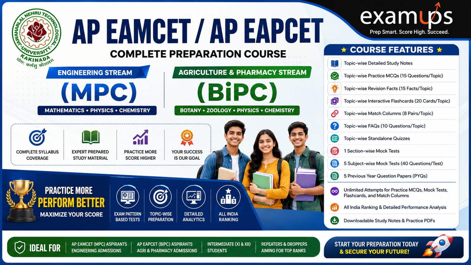 AP EAMCET / AP EAPCET Engineering Stream (MPC)/ Agriculture & Pharmacy Stream (BiPC) Notes, Practice MCQ, PYQ, Important Facts, FAQs, Quiz, Match the Following, Quiz, and Mock Test Series