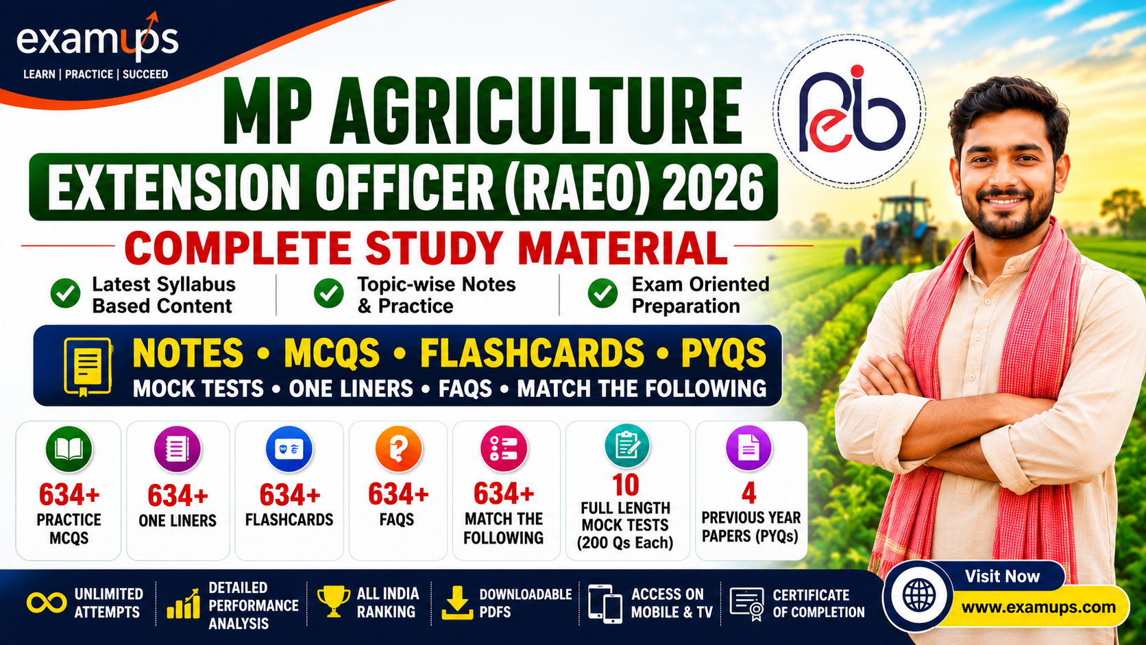 MP Agriculture Extension Officer (RAEO) Study Material Notes, Practice MCQ, Flashcards, Match the Following, FAQs, PYQs, One Liner Facts course thumbnail
