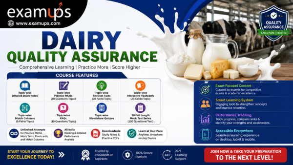 Dairy Quality Assurance Notes, Practice MCQs, FAQs, Facts, Flashcards, Quizzes & Mock Test Series
