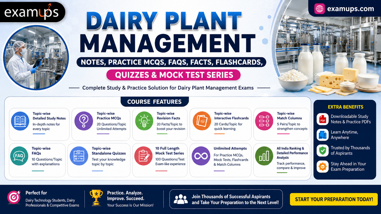 Dairy Plant Management Notes, Practice MCQs, FAQs, Facts, Flashcards, Quizzes & Mock Test Series